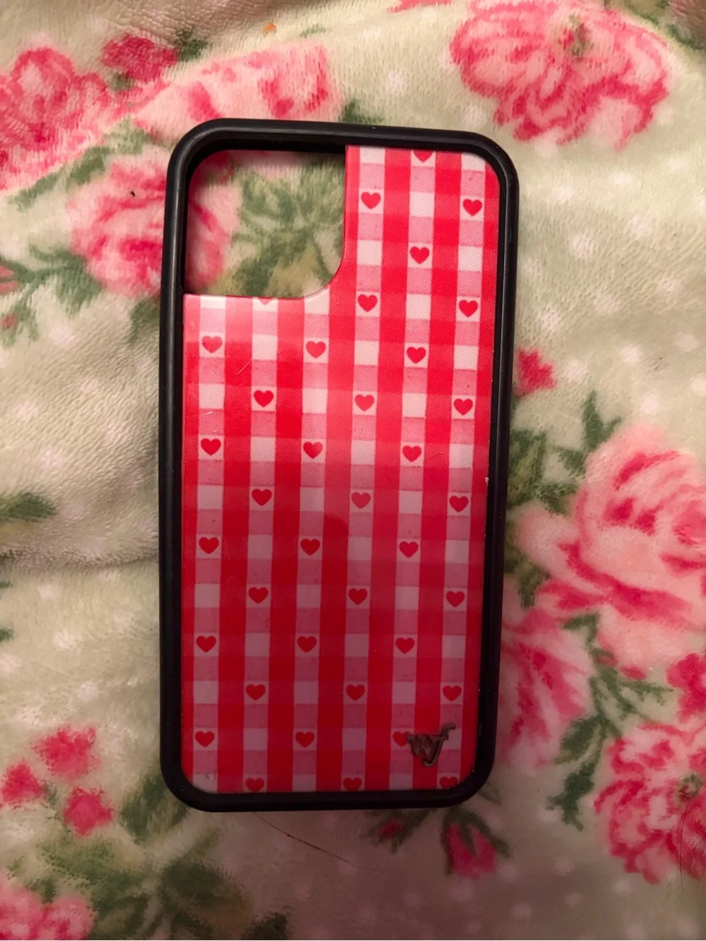 iPhone 13 Red Gingham Heart Protective Phone Case by WildFlower
